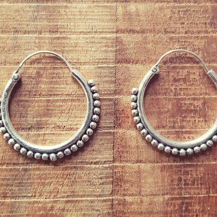 Tribal Silver Hoop Earrings; Ethnic, Geometric, Small, Rustic, Yoga, Hippie, Gypsy, Pretty, Psy, Boho, Bohemian, Festival