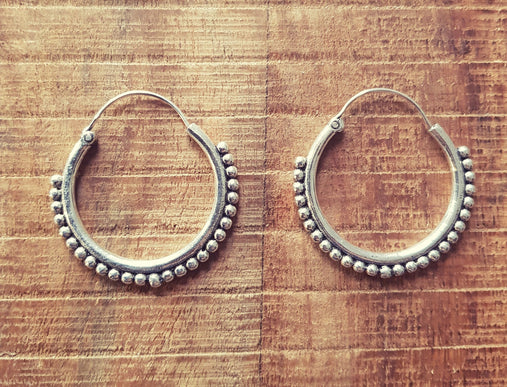 Tribal Silver Hoop Earrings; Ethnic, Geometric, Small, Rustic, Yoga, Hippie, Gypsy, Pretty, Psy, Boho, Bohemian, Festival