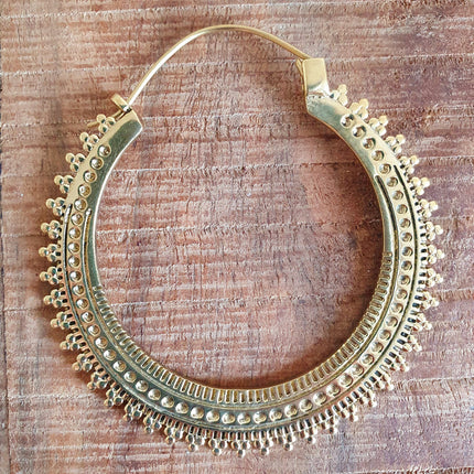 Large Boho Gold Hoops Tunnels; Boho Ethnic Rustic Indian Festival Psy Gypsy Spiral Hippie style