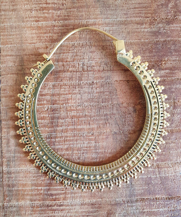 Large Boho Gold Hoops Tunnels; Boho Ethnic Rustic Indian Festival Psy Gypsy Spiral Hippie style