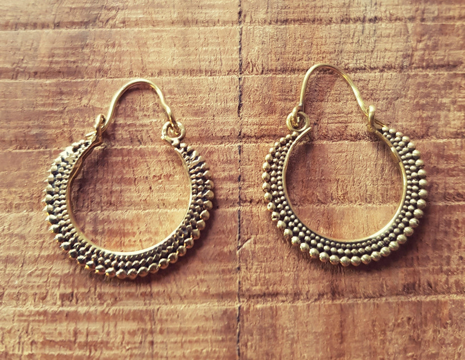 Small Boho Brass Hoop Earrings; Ethnic, Geometric, Small, Rustic, Yoga, Hippie, Gypsy, Pretty, Ssy, Boho, Bohemian, Festival