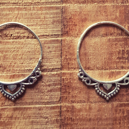 Small Boho Silver Hoop Earrings; Ethnic, Geometric, Small, Rustic, Yoga, Hippie, Gypsy, Pretty, Ssy, Boho, Bohemian, Festival