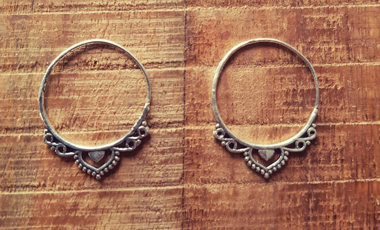 Small Boho Silver Hoop Earrings; Ethnic, Geometric, Small, Rustic, Yoga, Hippie, Gypsy, Pretty, Ssy, Boho, Bohemian, Festival