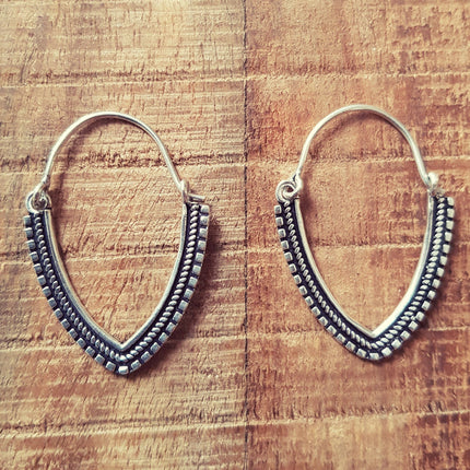 Small Boho Silver Hoop Earrings; Ethnic, Geometric, Small, Rustic, Yoga, Hippie, Gypsy, Pretty, Psy, Bohemian, Festival