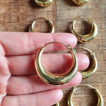 Chunky Gold Hoop Earrings / Chunky Hoops / Huggie Hoops / Brass / Ethnic / Vintage / Boho / Rustic / Gypsy / Spiral / Hippie / Bohemian