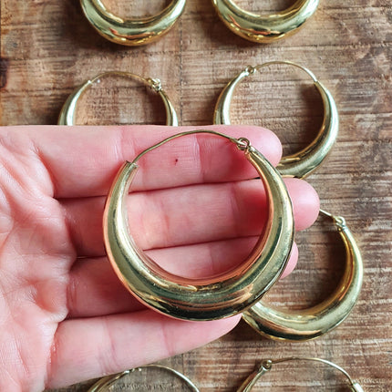 Chunky Gold Hoop Earrings / Chunky Hoops / Huggie Hoops / Brass / Ethnic / Vintage / Boho / Rustic / Gypsy / Spiral / Hippie / Bohemian