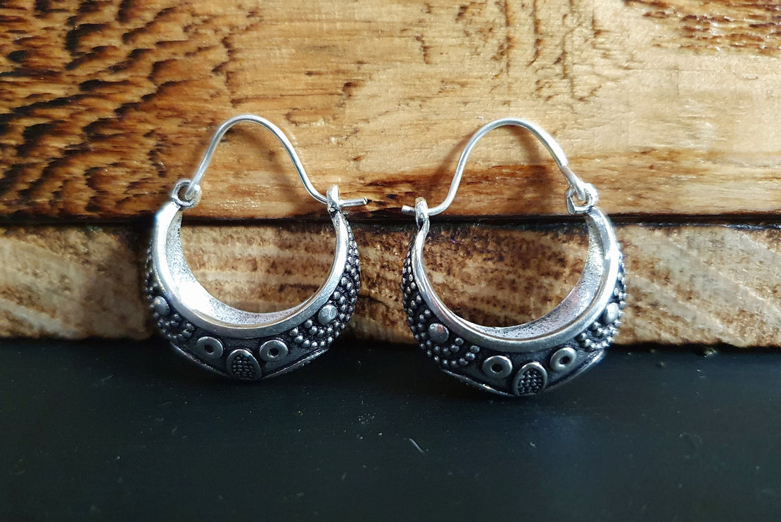 Tribal Chunky Silver Hoops; Ethnic Boho Chic Rustic Psy Gypsy Spiral Hippie Bohemian Festival style