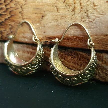 Tribal Chunky Brass Hoops; Ethnic Boho Chic Rustic Psy Gypsy Spiral Hippie Bohemian Festival style