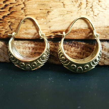 Tribal Chunky Brass Hoops; Ethnic Boho Chic Rustic Psy Gypsy Spiral Hippie Bohemian Festival style