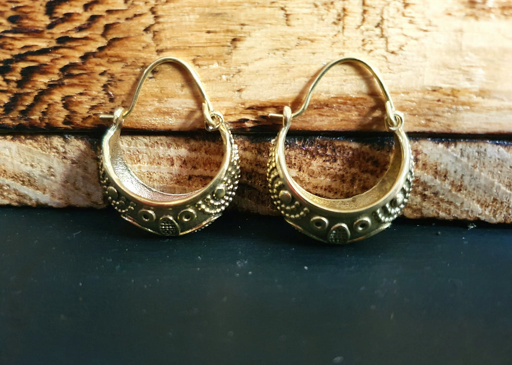 Tribal Chunky Brass Hoops; Ethnic Boho Chic Rustic Psy Gypsy Spiral Hippie Bohemian Festival style