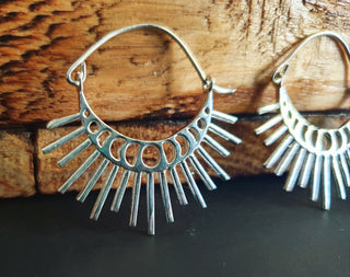 Sun & Moon Cosmic Silver Earrings, Witchy Jewellery, Sun and Moon Hoops, Hypoallergenic Wires and Gift Box Option