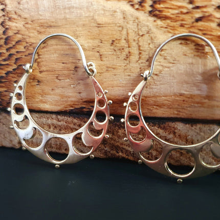 Moon Hoops Brass Earrings / Galaxy Boho Bohemian Cute Yoga Ethnic Boho Rustic Chic Gypsy Spiral Hippie Tribal style