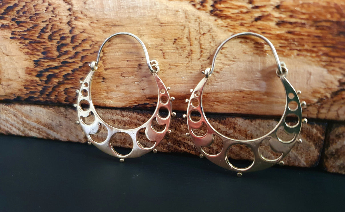 Moon Hoops Brass Earrings / Galaxy Boho Bohemian Cute Yoga Ethnic Boho Rustic Chic Gypsy Spiral Hippie Tribal style