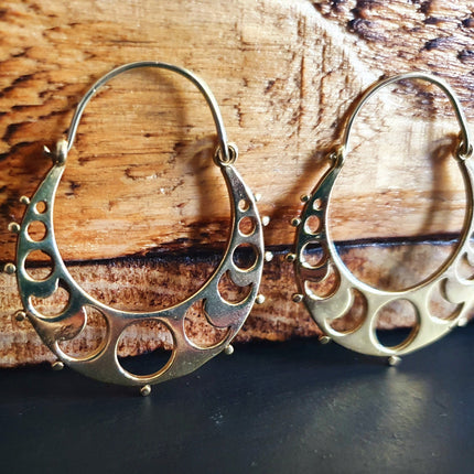 Moon Hoops Brass Earrings / Galaxy Boho Bohemian Cute Yoga Ethnic Boho Rustic Chic Gypsy Spiral Hippie Tribal style