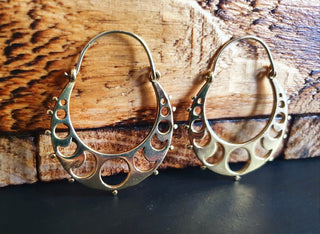 Moon Hoops Brass Earrings / Galaxy Boho Bohemian Cute Yoga Ethnic Boho Rustic Chic Gypsy Spiral Hippie Tribal style