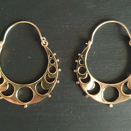 Moon Hoops Brass Earrings / Galaxy Boho Bohemian Cute Yoga Ethnic Boho Rustic Chic Gypsy Spiral Hippie Tribal style