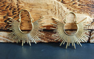 Sunrays Steampunk Brass Hoop Earrings / Galaxy Boho Bohemian Geometric Yoga Ethnic Boho Rustic Chic Gypsy Spiral Hippie Tribal style