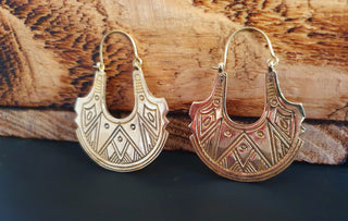 Aztec Geometric Brass earrings; Ethnic Tribal Chic Gypsy Psy style, earth, illuminati, nature, third eye