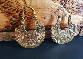 Aztec Geometric Brass earrings; Ethnic Tribal Chic Gypsy Psy style, earth, illuminati, nature, third eye