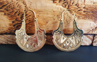 Aztec Geometric Brass earrings; Ethnic Tribal Chic Gypsy Psy style, earth, illuminati, nature, third eye