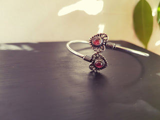 Boho Heart Bracelet / Bangle / Red Garnet / Silver / Ethnic / Rustic / Bohemian / Hippie / Gypsy / Love / Jewellery / Body / Adjustable