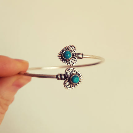 Boho Heart Bracelet / Bangle / Turquoise / Silver / Ethnic / Rustic / Bohemian / Hippie / Gypsy / Love / Jewellery / Body / Adjustable /Blue