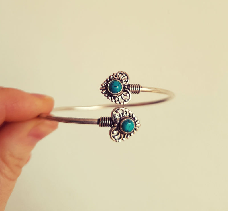 Boho Heart Bracelet / Bangle / Turquoise / Silver / Ethnic / Rustic / Bohemian / Hippie / Gypsy / Love / Jewellery / Body / Adjustable /Blue