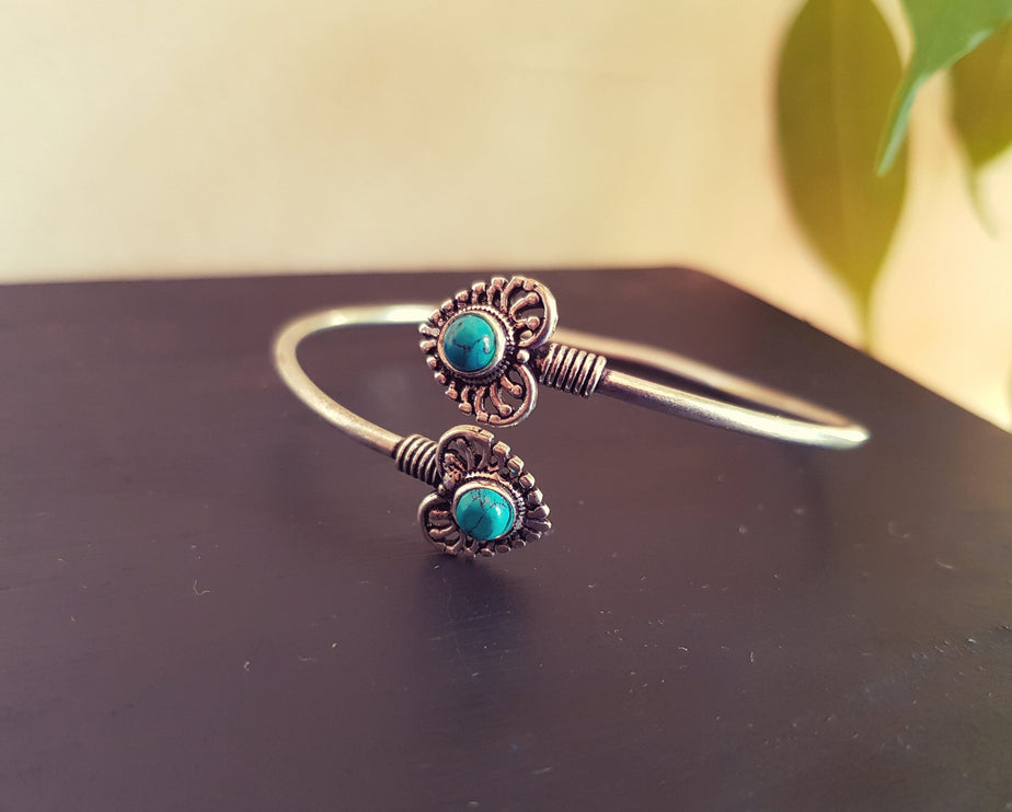 Boho Heart Bracelet / Bangle / Turquoise / Silver / Ethnic / Rustic / Bohemian / Hippie / Gypsy / Love / Jewellery / Body / Adjustable /Blue