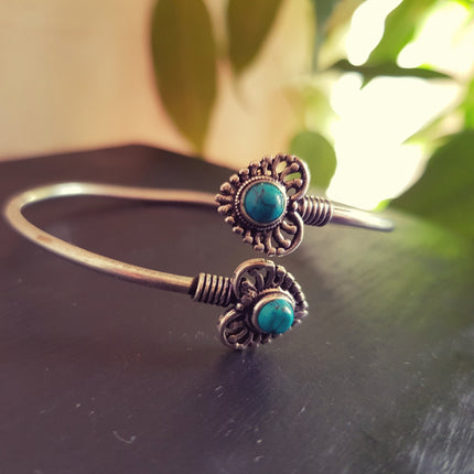 Boho Heart Bracelet / Bangle / Turquoise / Silver / Ethnic / Rustic / Bohemian / Hippie / Gypsy / Love / Jewellery / Body / Adjustable /Blue