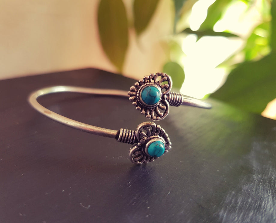 Boho Heart Bracelet / Bangle / Turquoise / Silver / Ethnic / Rustic / Bohemian / Hippie / Gypsy / Love / Jewellery / Body / Adjustable /Blue