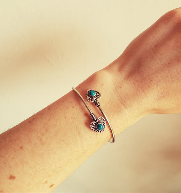 Boho Heart Bracelet / Bangle / Turquoise / Silver / Ethnic / Rustic / Bohemian / Hippie / Gypsy / Love / Jewellery / Body / Adjustable /Blue