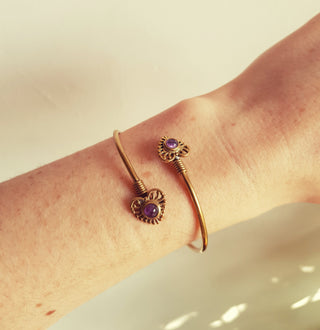 Boho Heart Bracelet / Bangle / Amethyst / Brass / Ethnic / Rustic / Bohemian / Hippie / Gypsy / Love / Jewellery / Body / Birth Stone
