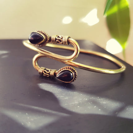 Spiral Boho Bracelet / Bangle / Black Onyx / Brass / Ethnic / Rustic / Bohemian / Hippie / Gypsy / Psy / Jewellery / Body / Adjustable