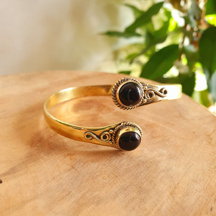 Black Onyx Bracelet Gold Bangle / Brass / Ethnic / Rustic / Bohemian / Hippie / Gypsy / Psy / Chic / Jewellery / Body / Adjustable