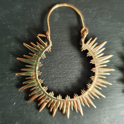 Spiky Hoops Steampunk Brass Hoop Earrings / Galaxy Boho Bohemian Geometric Yoga Ethnic Boho Rustic Chic Gypsy Spiral Hippie Tribal style