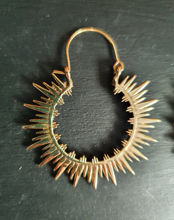 Spiky Hoops Steampunk Brass Hoop Earrings / Galaxy Boho Bohemian Geometric Yoga Ethnic Boho Rustic Chic Gypsy Spiral Hippie Tribal style