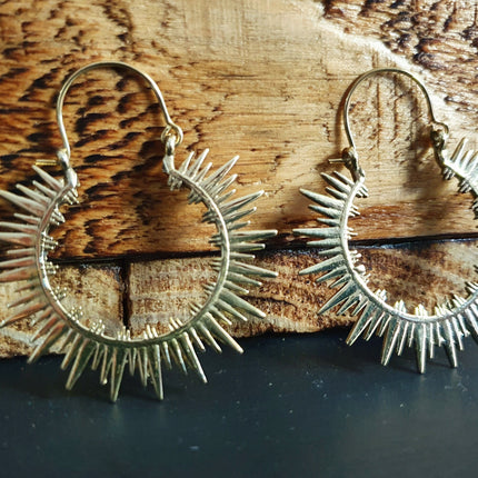 Spiky Hoops Steampunk Brass Hoop Earrings / Galaxy Boho Bohemian Geometric Yoga Ethnic Boho Rustic Chic Gypsy Spiral Hippie Tribal style