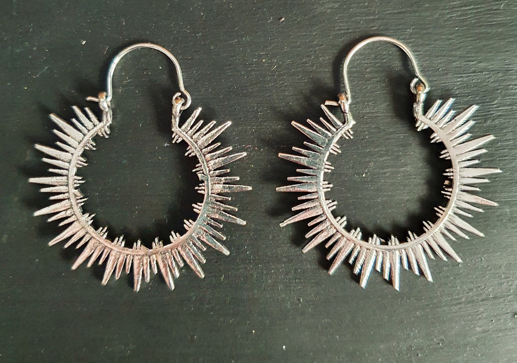 Spiky Hoops Steampunk Silver Hoop Earrings / Galaxy Boho Bohemian Geometric Yoga Ethnic Boho Rustic Chic Gypsy Spiral Hippie Tribal style