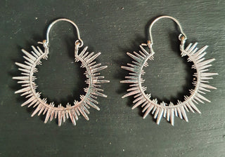 Spiky Silver Hoops, Steampunk Silver Plated Earrings,