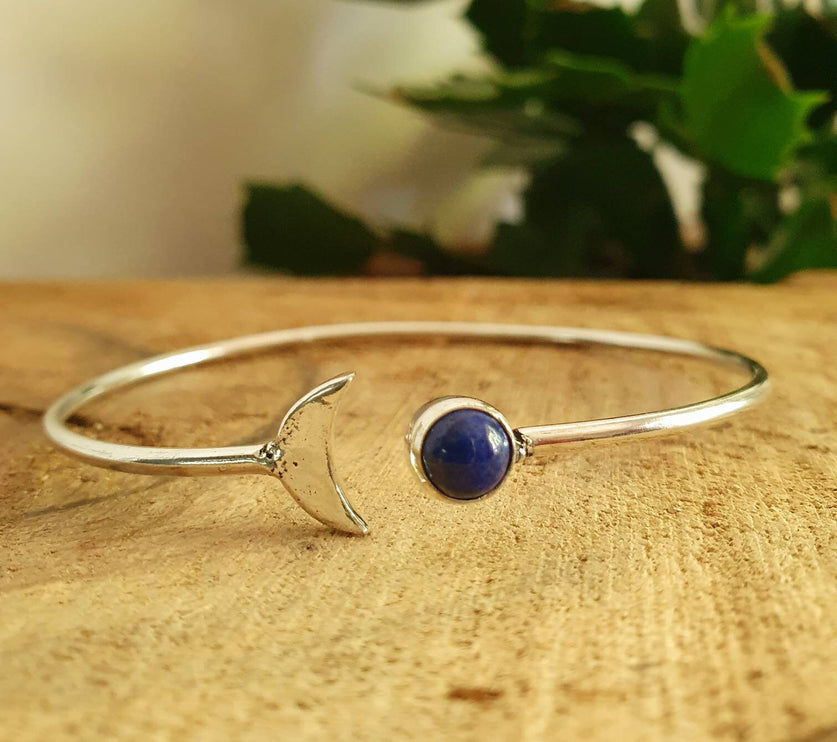 Silver Moon Bracelet / Bangle / Moonstone / Turquoise / Tiger Eye / Onyx / Lapis Lazuli / Labradorite / Rose Quartz / Amethyst / Gypsy /