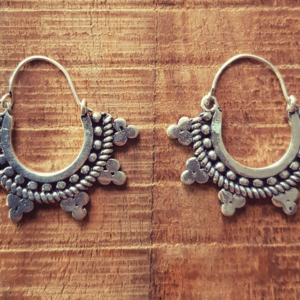 Mini Afghani Silver Earrings / Boho, Ethnic, Geometric, Small, Rustic, Yoga, Hippie, Gypsy, Pretty, Ssy, Boho, Bohemian, Festival