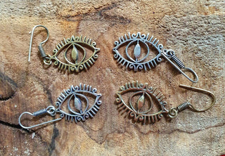 Gold Third Eye Earrings / Brass / Chakra / Geometric / Rustic / Yoga / Hippie / Gypsy / Psy / Boho / Bohemian / Festival