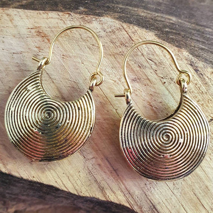 Small Tribal Earrings / Small / Brass Silver / Spiral / Geometric / Rustic / Yoga / Hippie / Gypsy / Psy / Boho / Bohemian / Festival