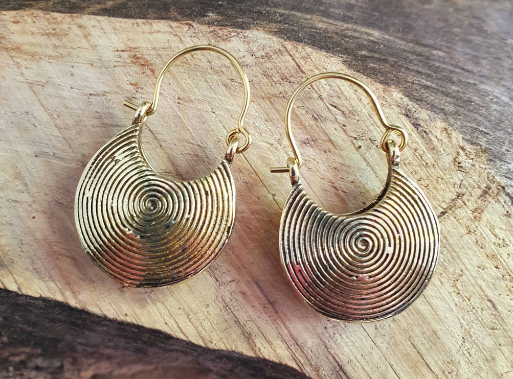 Small Tribal Earrings / Small / Brass Silver / Spiral / Geometric / Rustic / Yoga / Hippie / Gypsy / Psy / Boho / Bohemian / Festival