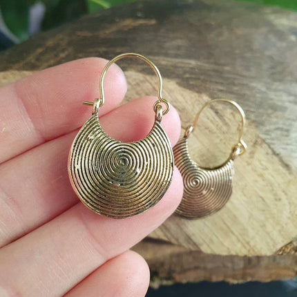 Small Tribal Earrings / Small / Brass Silver / Spiral / Geometric / Rustic / Yoga / Hippie / Gypsy / Psy / Boho / Bohemian / Festival