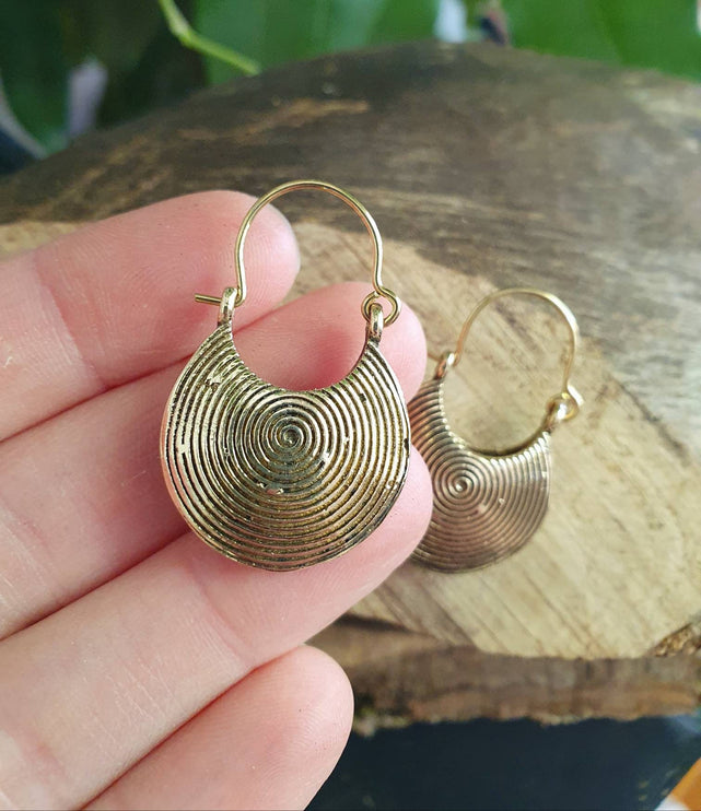 Small Tribal Earrings / Small / Brass Silver / Spiral / Geometric / Rustic / Yoga / Hippie / Gypsy / Psy / Boho / Bohemian / Festival