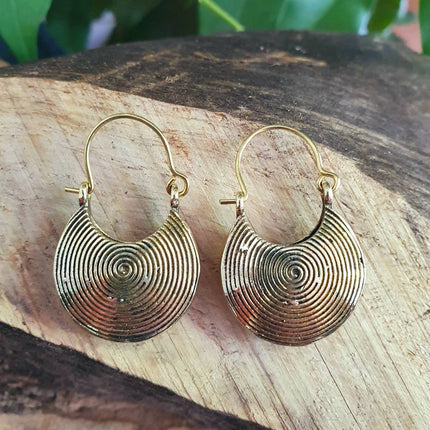 Small Tribal Earrings / Small / Brass Silver / Spiral / Geometric / Rustic / Yoga / Hippie / Gypsy / Psy / Boho / Bohemian / Festival