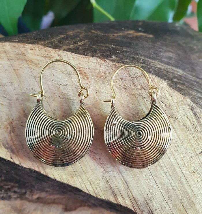 Small Tribal Earrings / Small / Brass Silver / Spiral / Geometric / Rustic / Yoga / Hippie / Gypsy / Psy / Boho / Bohemian / Festival