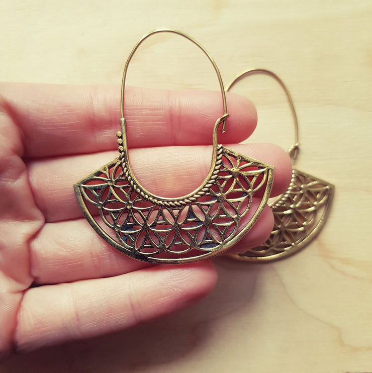 Indian Mandala Brass earrings; Boho, bohemian, festival, yoga, gypsy, spiral, rustic, ethnic, pretty, tribal, psy, chic