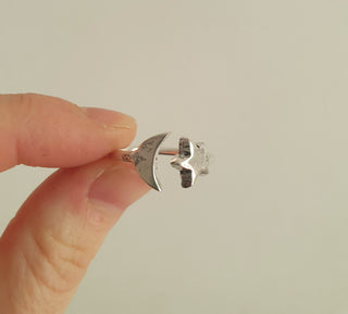 Star & Moon Silver Ring / Space / Adjustable / Boho / Ethnic / Rustic / Tribal / Gypsy / Festival / Indian / Healing / Festival